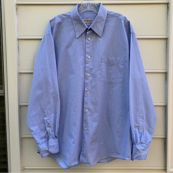 Emanuel Ungaro Other - Emanuel Ungari light blue and navy striped button up dress shirt 17 34/35 XL
